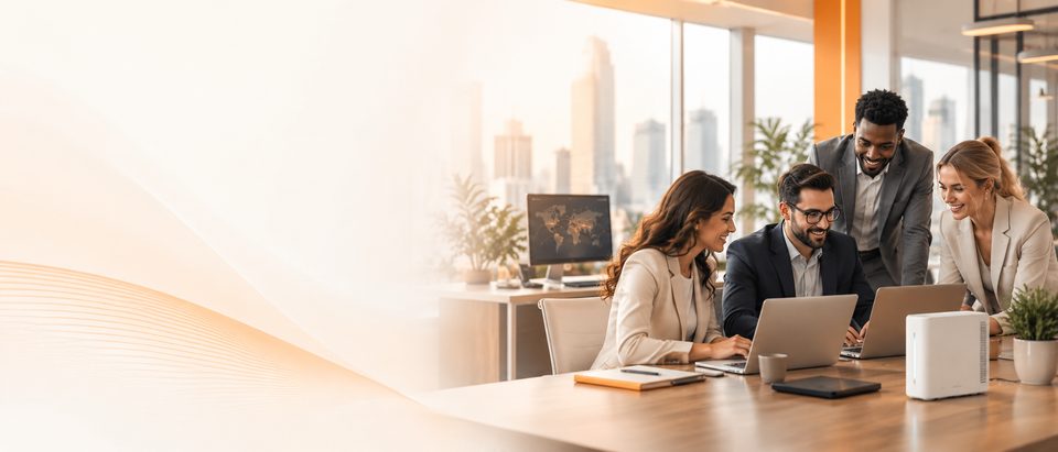 A business team working together in an office